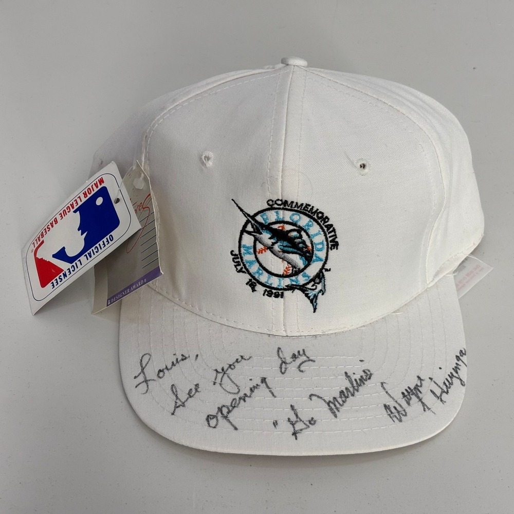 Florida Marlins Signatures Baseball Hat Mens White Snapback OSFA Vintage 90s NWT